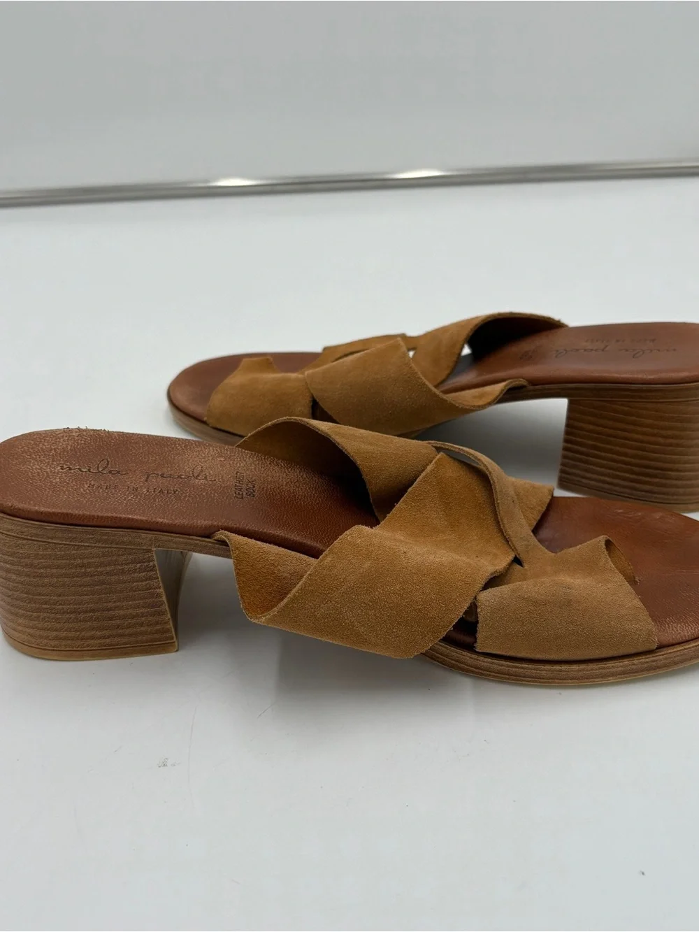 Mila Paoli Brown Tan Suede Sandals Block Heel Made in Italy Women’s Size 10.5